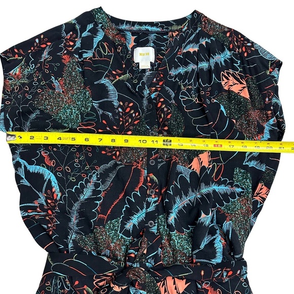 Anthropologie Maeve Leaf Print Jumpsuit Button Front Belted SZ Small P Oversized - Picture 5 of 7